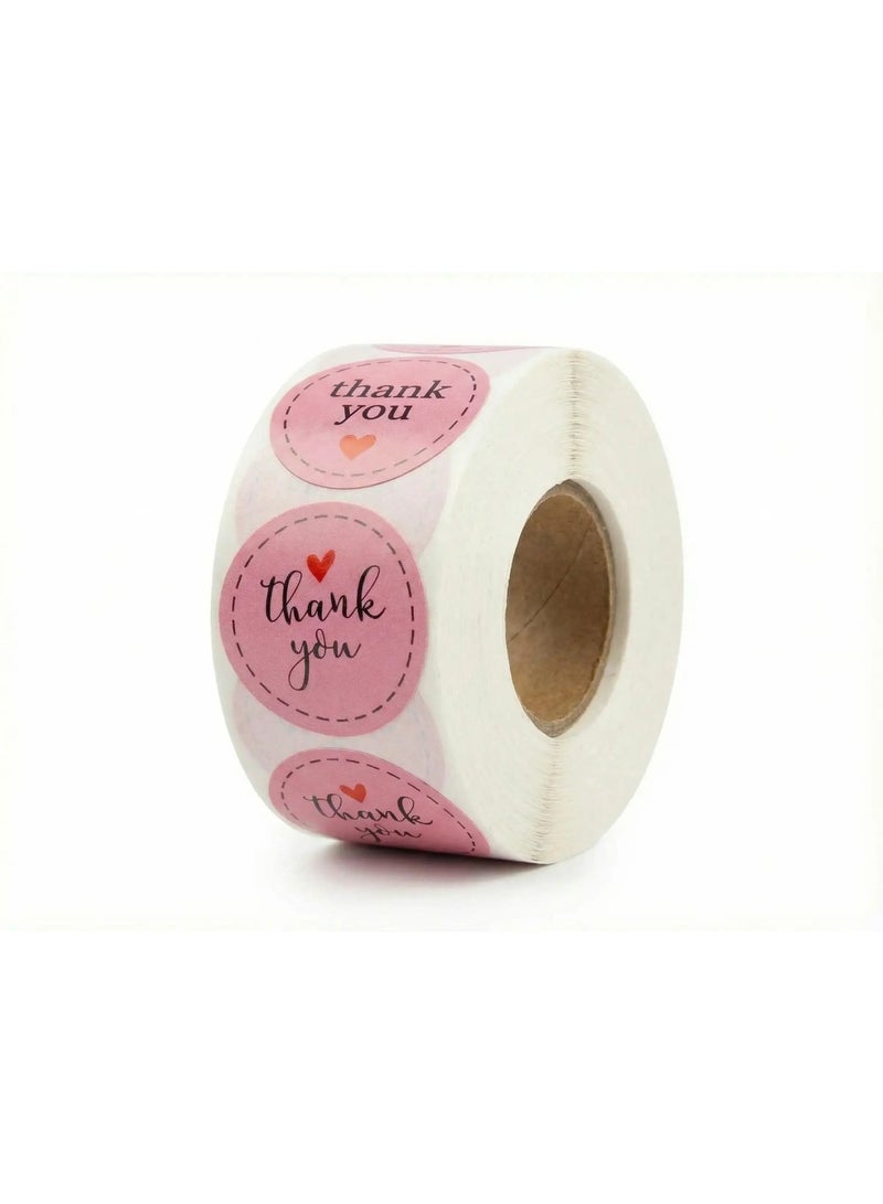 1 inch 2.5cm 500pcs/roll Kraft Paper | Pink Sticker with black Writing Thank You Stickers | Decoration Seal Labels Pack of 1 - Image 2